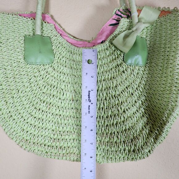 Donna‎ Dixon lime green Half Moon Straw Bag Wicker Basket Purse Lined Boho Beach - Picture 4 of 11